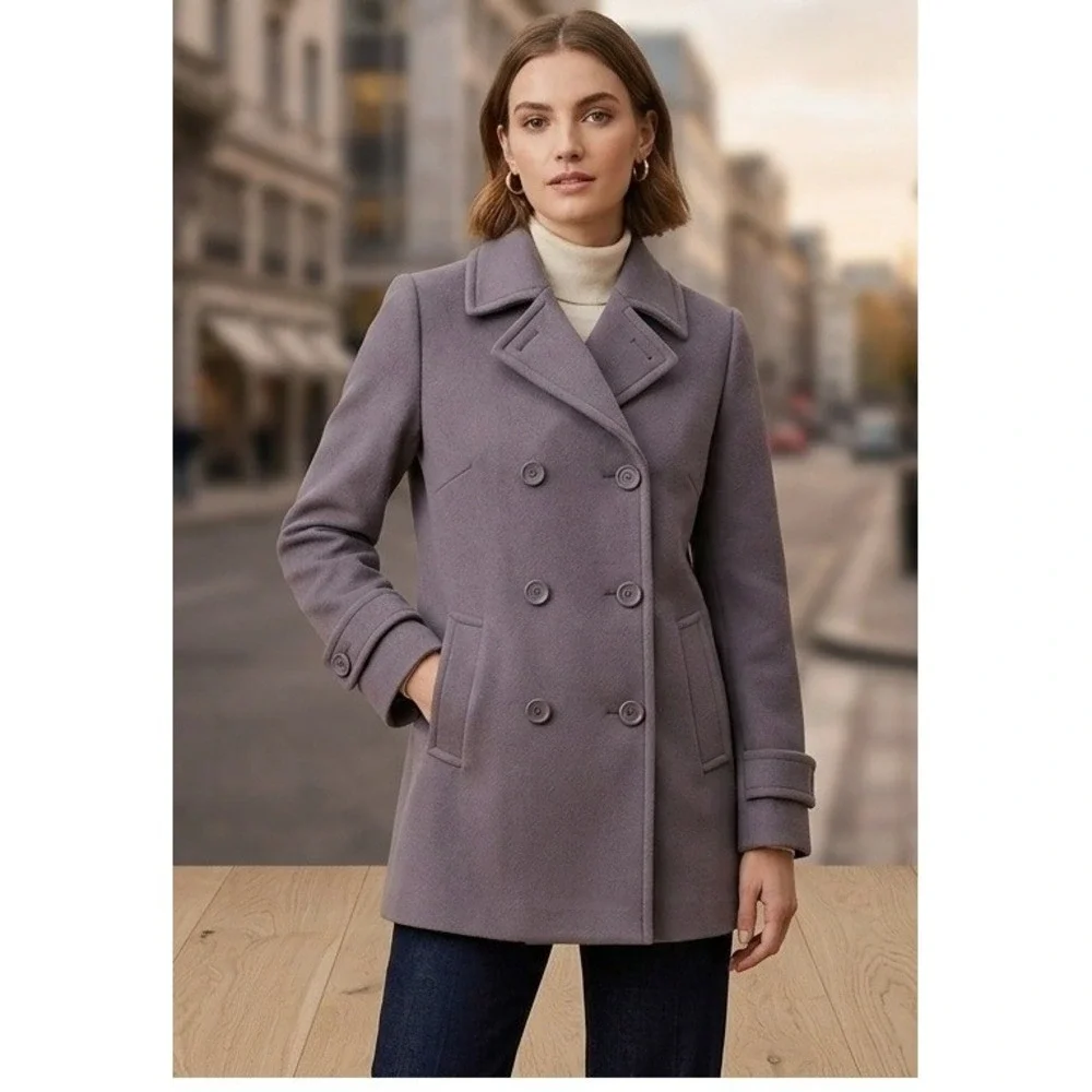 JNBY Pea Coat Womens Medium Charcoal Grey Wool Blend Double‎ Breasted Structured